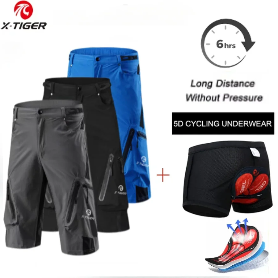 X-tiger muži cyklistické kraťasy MTB Shorts Hounb Bike Bottoms Underwear 5D gélové podložky Road Road Road Bicycle Zjazdové vodotesné krátke nohavice