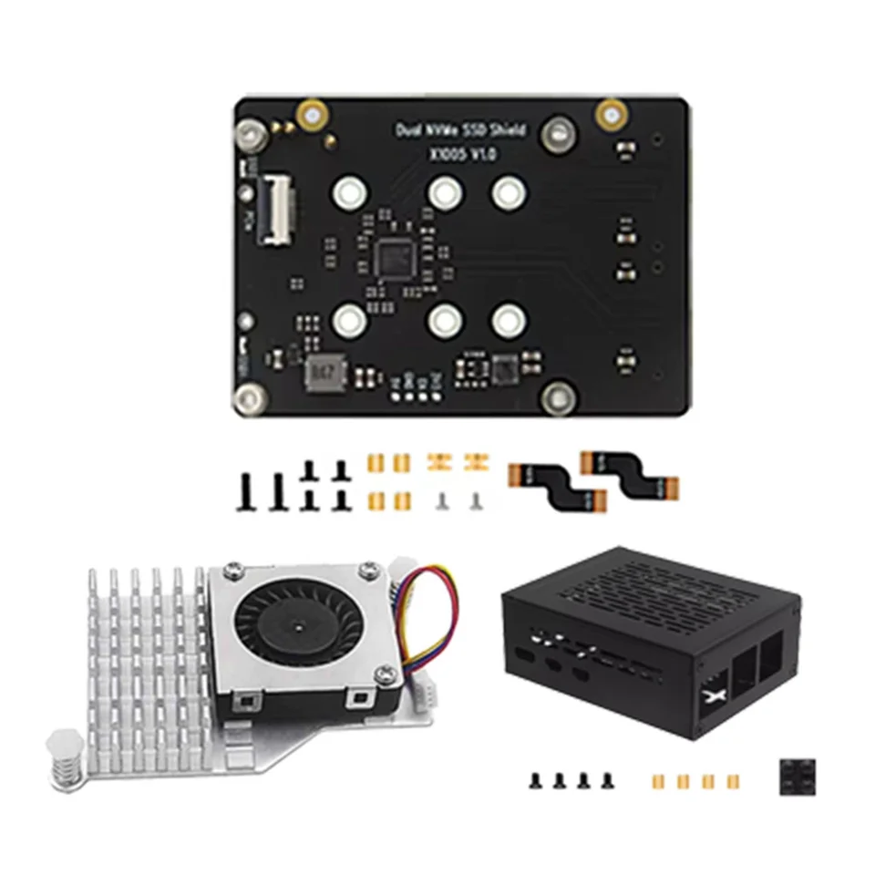 X1005 Dual NVME SSD Shield s chladičom+puzdro na M.2 Dual SSD pre Raspberry Pi 5 podporuje akcelerátor Hailo-8 AI