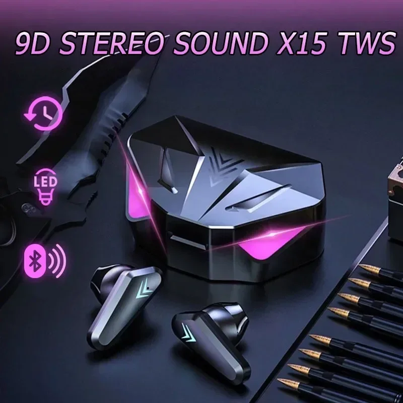 X15 TWS Herné slúchadlá bezdrôtových slúchadiel Bluetooth s Mic Bass Audio Sound Uolking 9D stereofónna hudba HIFI náhlavná súprava pre hráča