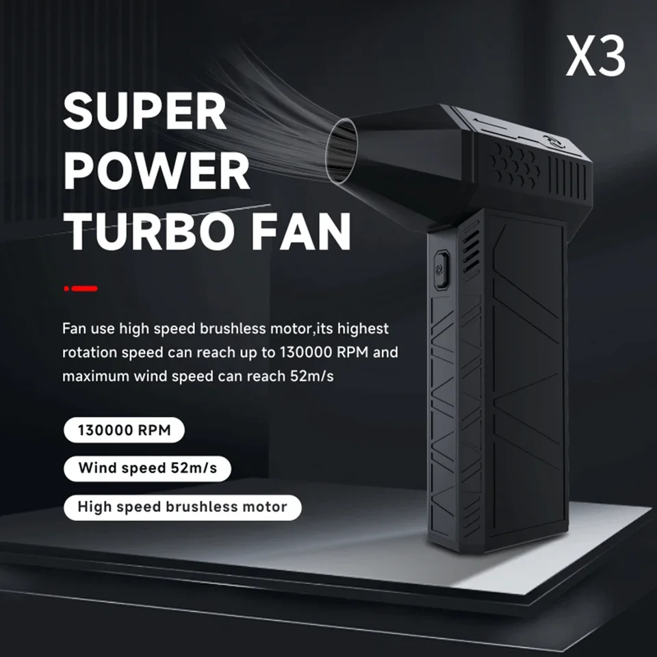 X3 Násilný dúchadlo Mini Turbo Jet Ventilátor 130 000 otáčka o rýchlosť vetra 52 m/s Industrial Duct ventilátor vreckového kefy bez kefy