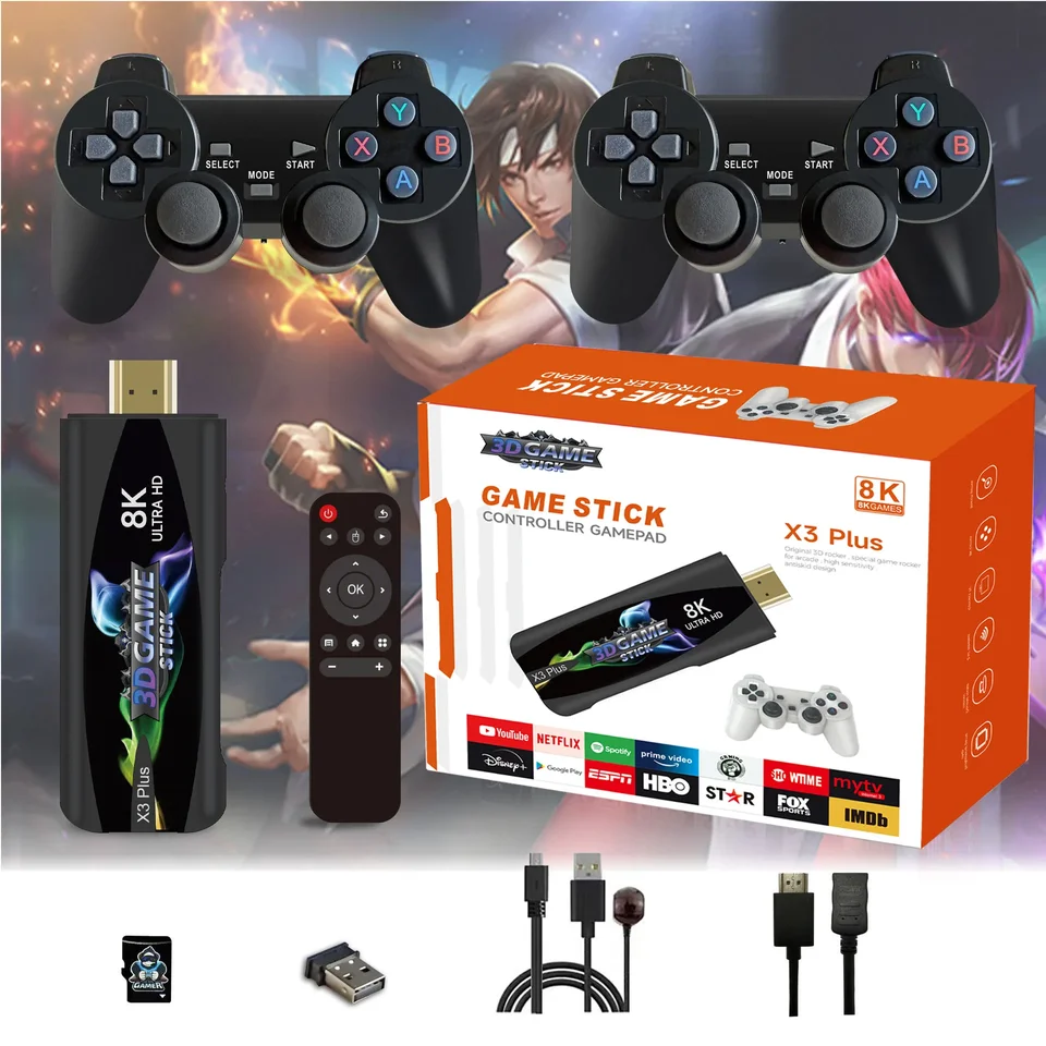 X3Pro Dual System Game 8K Retro videohry konzoly s bezdrôtovým ovládačom 3D USB Stick 64G 30000+ Games pre televízne box PSP