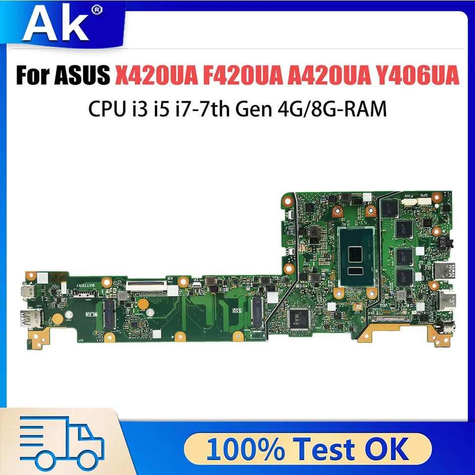X420UA LAPTOP základná doska pre ASUS VIVOBOOK F420UA A420UA Y406UA X420U CPU I3 -7th GEN 4G 8G -RAM ZAMERNÝ
