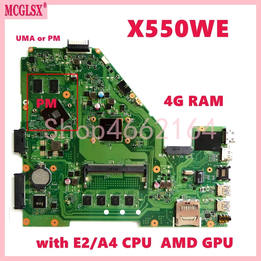 X550WE A4/E1/E2 CPU 2G/4G RAM UMA/PM LAPTOP pre základnú dosku pre ASUS X550WE X550E X552W X550WA X550WAK X550W D552W F550W Mainboard