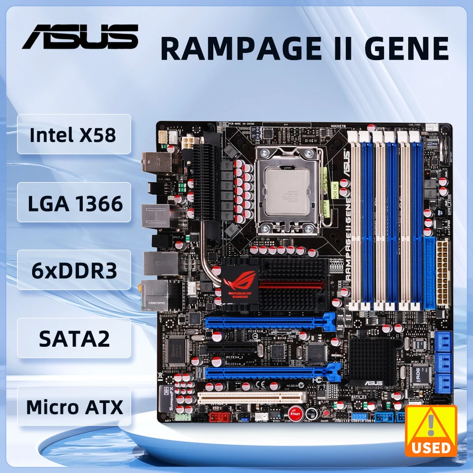 X58 Základná doska LGA 1366 Asus Rampage II Gene R2G R2G R2G DDR3 24 GB Podporná Core I7 940 980 930 920 960 CPU 7 × SATA II ATX