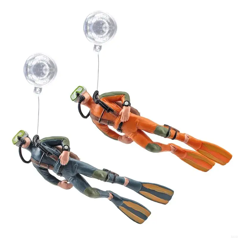 X6HD akvárium dekorácie živice Figury Diver s plávajúcimi guľovými rybami pre ozdobu Tank Ornament Betta Fish Landscaping Príslušenstvo