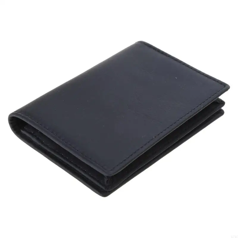 X7XC Men Black Leather Rozbaliteľné kreditné karty Držiteľ držiteľa peňaženky pre CAS
