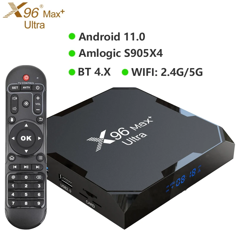 X96 Max+ Ultra Amlogic S905X4 TV box Android 11 4G 32 GB 64GB AV1 8K 2.4/5G Dual WiFi BT Médium Set Set Top Box Smart TVbox X96