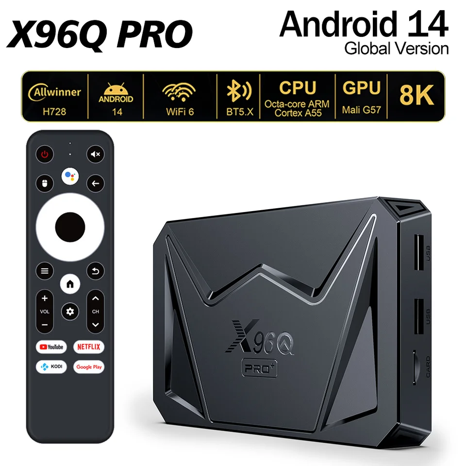X96QPRO+SMART TV Box Android14 H728 Quad Core 2GB 16GB / 4 GB 32 GB BT5.x H.265 WIFI 6 Podpora 8K HD Médiá Set HORKA