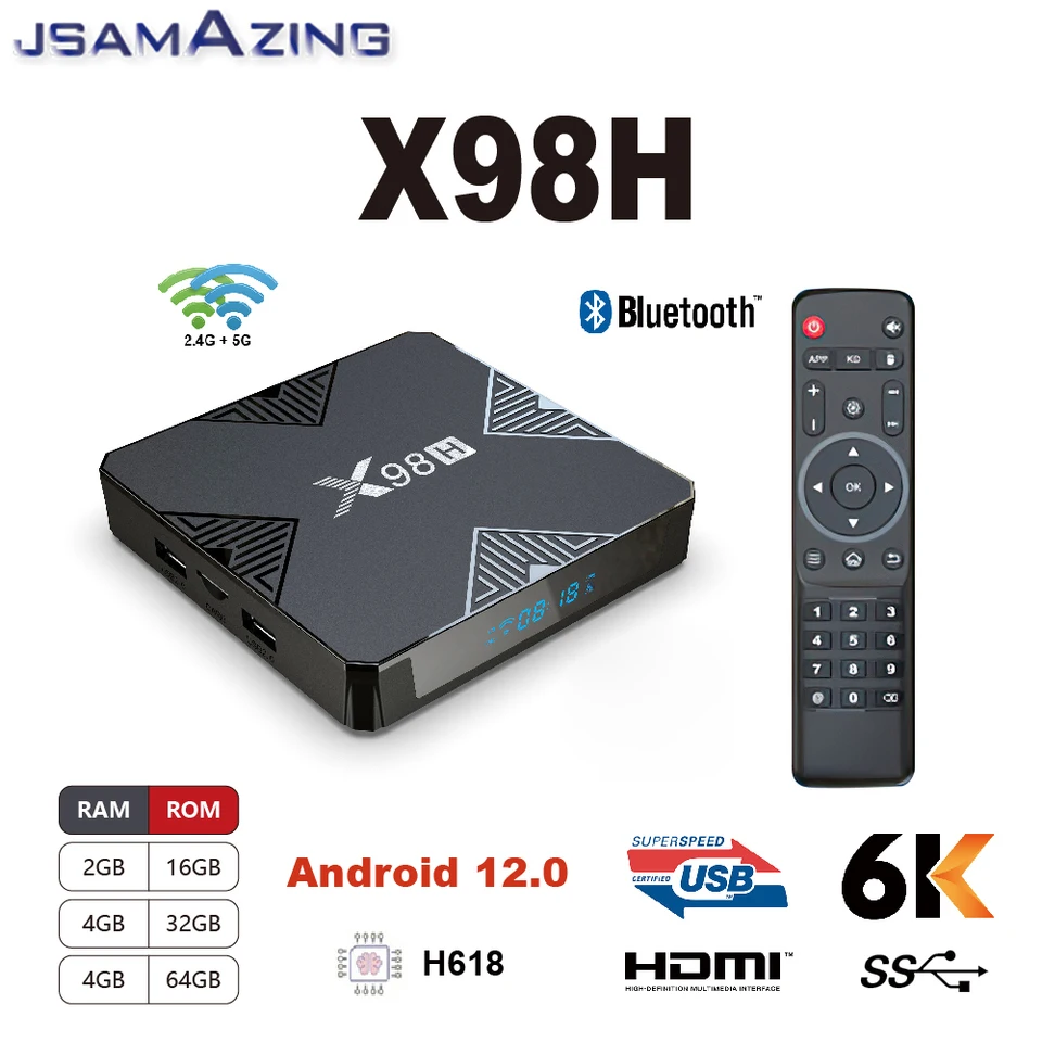 X98H SMART TV Box Android 12.0 6K 2,4G a 5G WIFI 6 Bluetooth 5.0 4G16G 32 GB Quad Core Set Top Support IP TV prehrávač Google Player