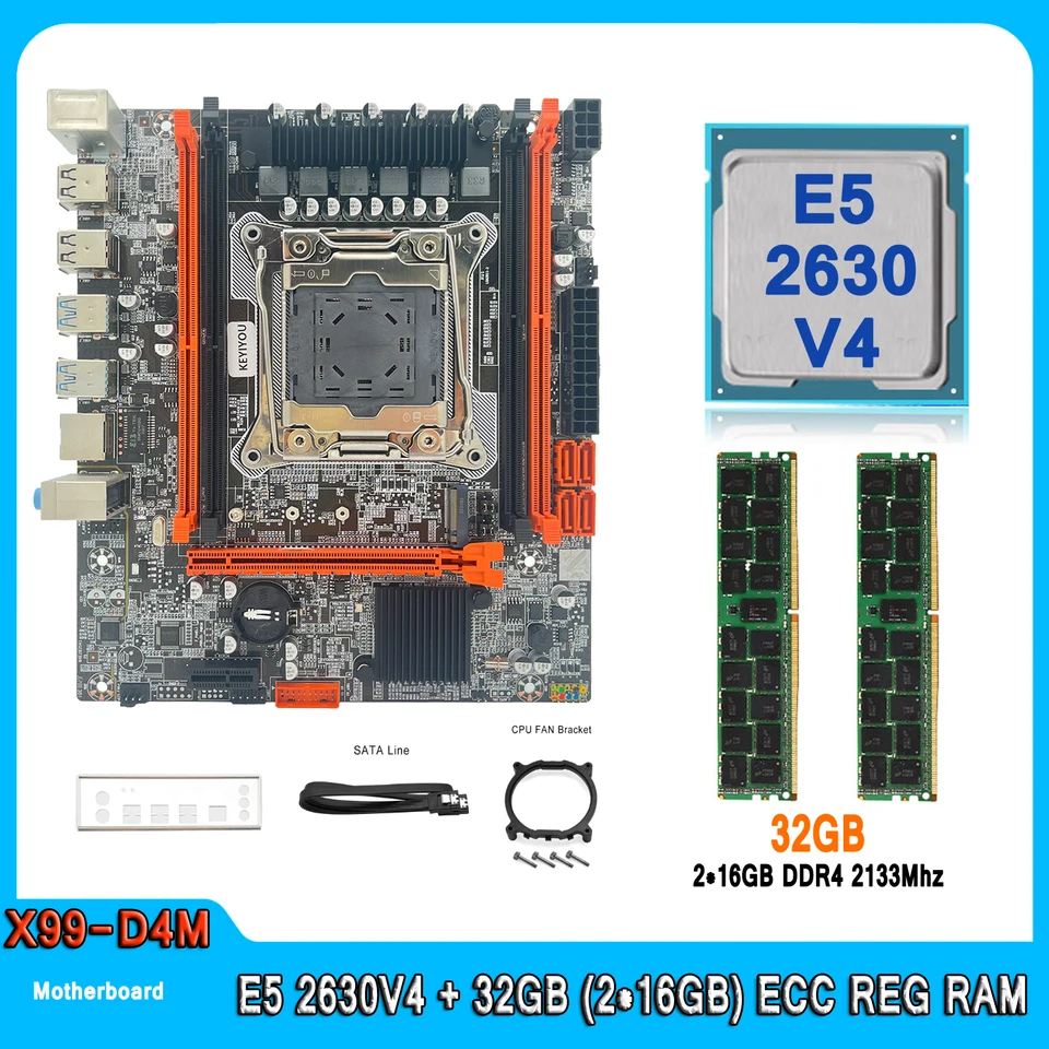 X99 D4M Základná doska LGA2011-3 Kit Xeon E5 2630 V4 CPU s 32 GB (2pcs*16 GB) DDR4 2133MHz ECC Reg Memor