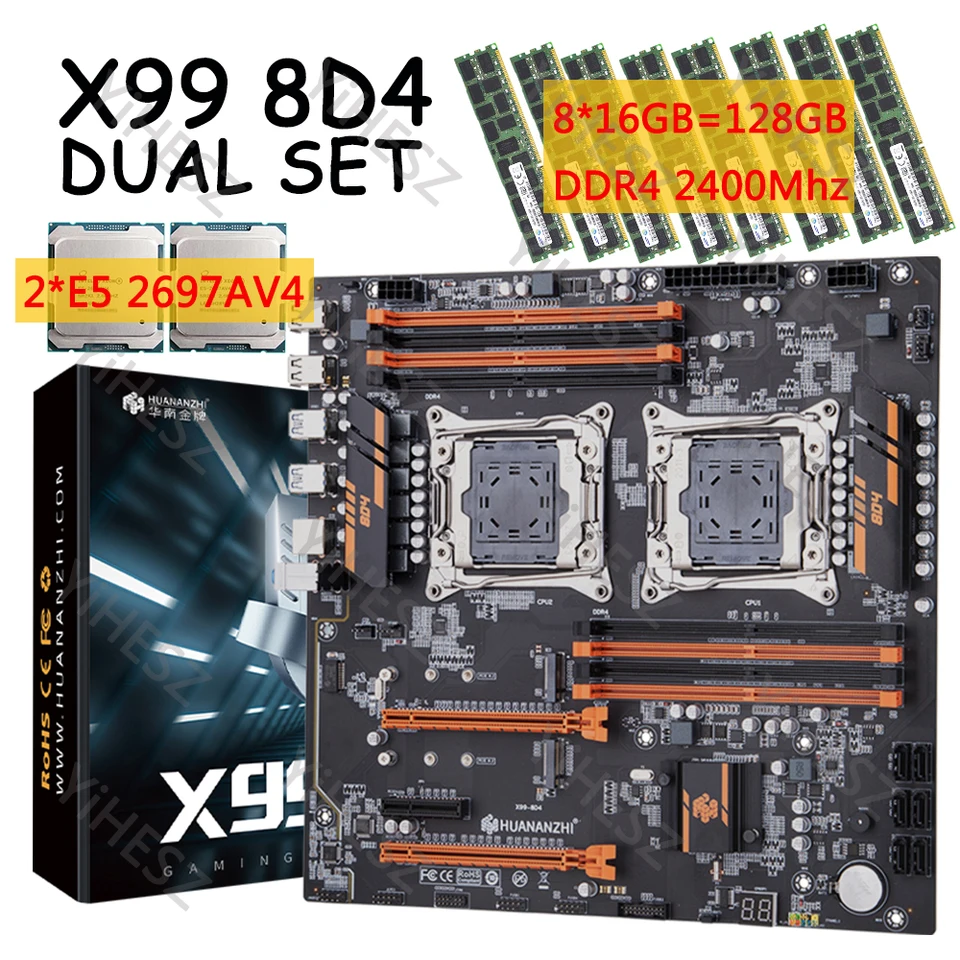 X99 Duálna súprava základnej dosky s 8*16 GB = 128 GB Pamäť DDR4 2400MHz RECC Processor LGA 2011-3 Kit E5 2697A V4 Podpora M.2 NVME USB3.0