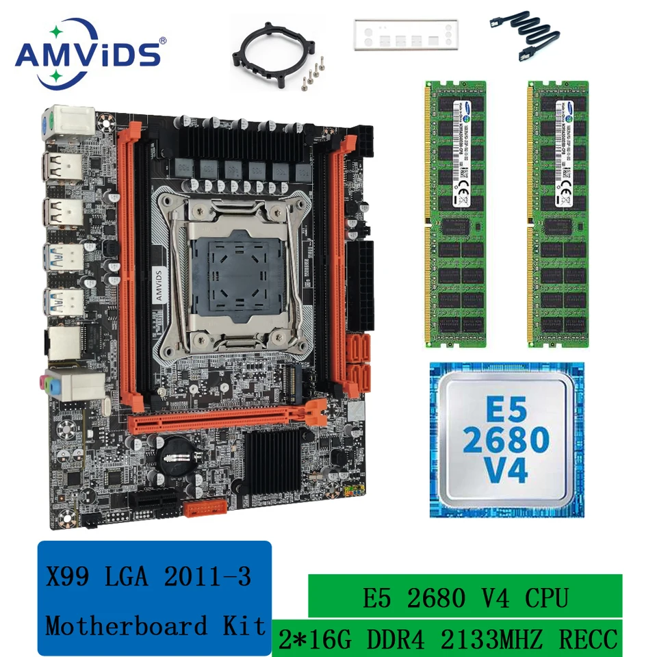 X99 Kit základná doska s E5 2680 V4 procesor 32 GB (2*16 GB) DDR4 2133MHz ECC Reg Memory LGA2011 V3 Set Combo NVME