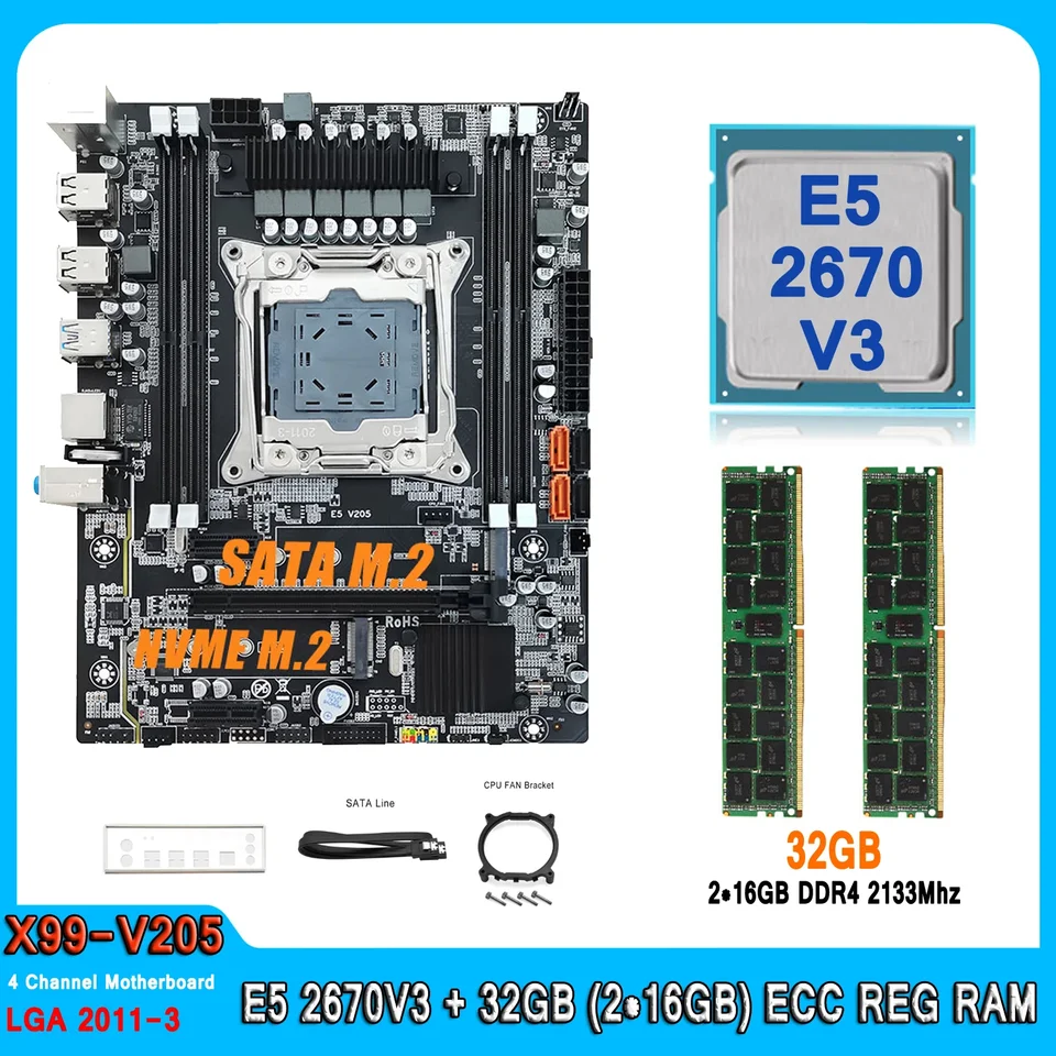 X99 Sada základnej dosky LGA 2011-3 Kit Xeon E5 2670 V3 procesor CPU s 32 GB (2*16 GB) DDR4 RAM MAMENE E5 2670V3 Compbo Combo Combo Combo