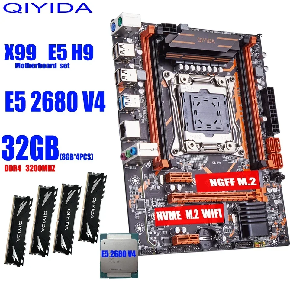 X99 Sada základnej dosky LGA2011 3 XEON E5 2680 V4 Kit 4*8G = 32 GB 3200MHz DDR4 4 kanály SATA 3,0 NVME M.2 M-ATX