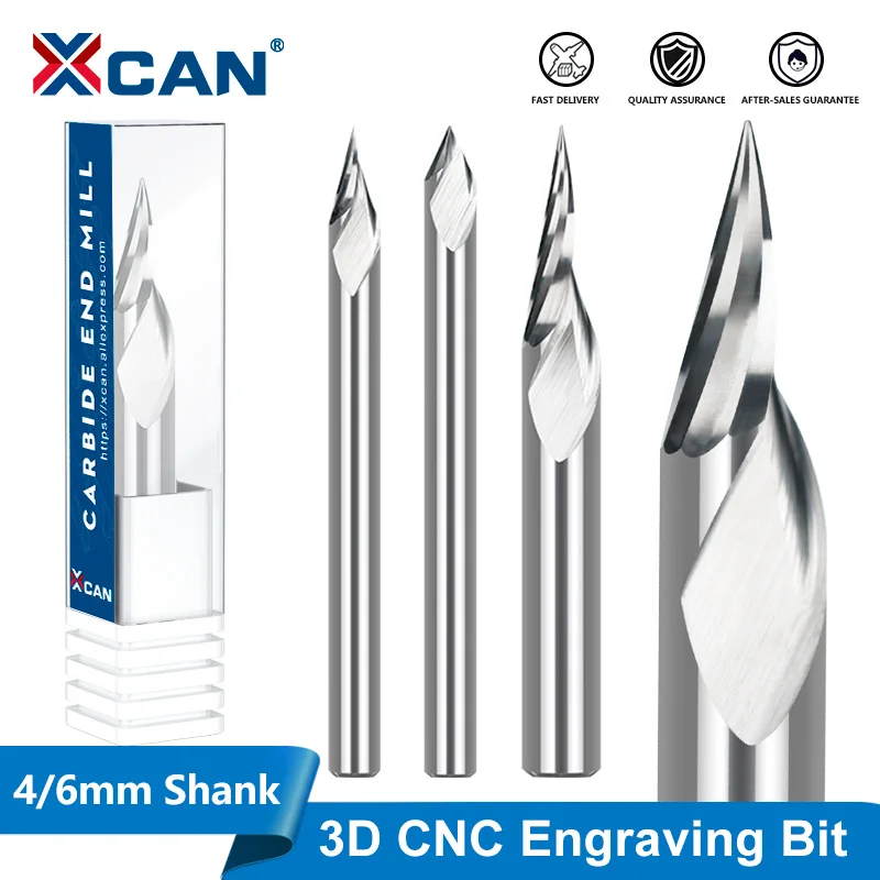 Xcan 3D frézka Cutter CNC router bit 4 mm 6 mm driek karbid koncový mlyn pre spracovanie dreva 20 30 60 stupňov gravírovací bit