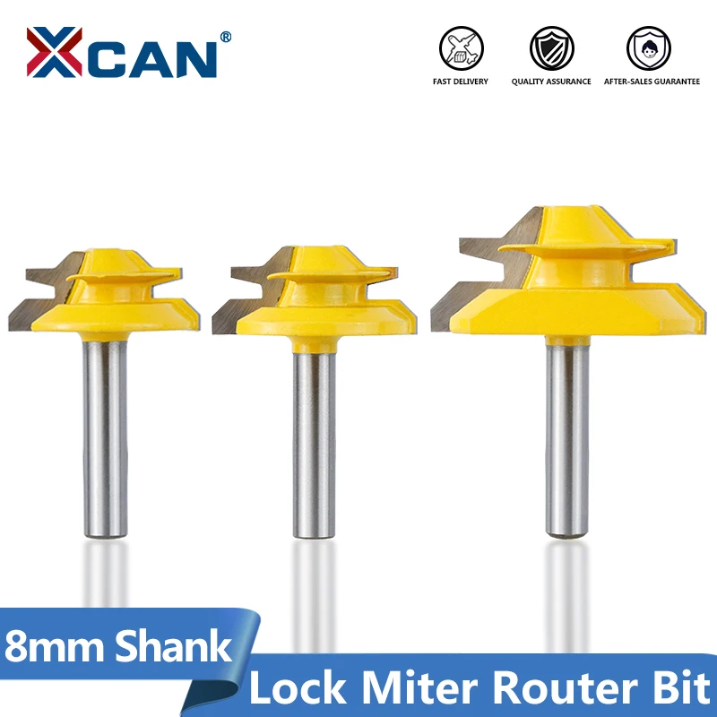 Xcan 45 stupňový zámkový pokosový router bit tenon router bit 8 mm stopka pre drevené náradie Karbid router Bits Cutter mletia