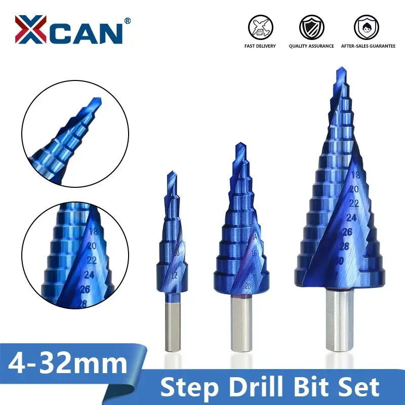 Xcan kovové vŕtačky 4-32 mm HSS Nano Blue potiahnuté krokom Bit Bit Drilling Tools HSS kovové drevené diery Cutter Step kužeľový vŕtač