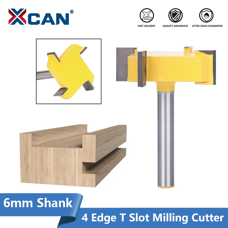 Xcan Wood Router Bit 6mm Driemna 4 Edge T Typ štrkating Cutter Woodworking Tool Wood Priemyselná trieda frézka Cutter Stricting