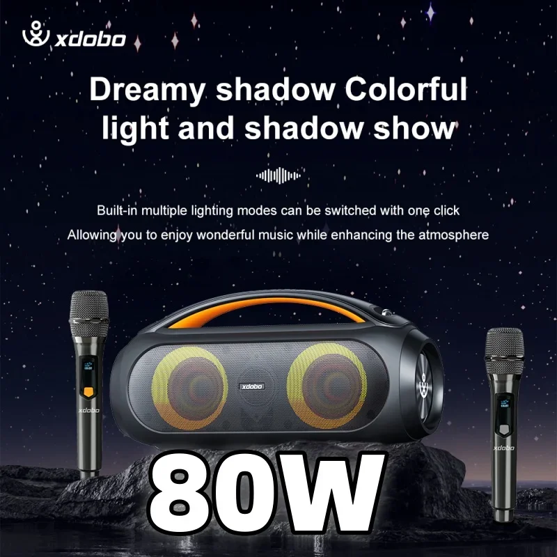 XDOBO VIBE PLUS 80W Prenosná vibrácia reproduktorov Bluetooth plus karaoke 10400MAH Wireless TWS subwoofer suporrt USB/TF/AUX RGB svetlo