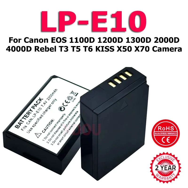 XDOU 7,4V 2200MAH LP-E10 Batéria pre Canon EOS Rebel T3, T5, T6, T7, KISS X50, KISS X70, EOS 1100D 1200D1300D 2000D CAMERA