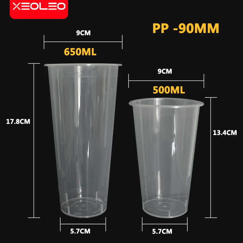 XEOLEO 500ks bublinkový čajový šálka ɸ90 mm PP Priehľadná 500 ml/700 ml bez veka pre mliečny čaj/odšťavovanie/studený nápoj
