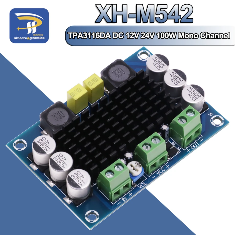 XH-M542 TPA3116 D2 TPA3116DA DC 12V 24V 100W Mono kanál Digitálny výkonový zosilňovač Audio zosilňovač TPA3116D2
