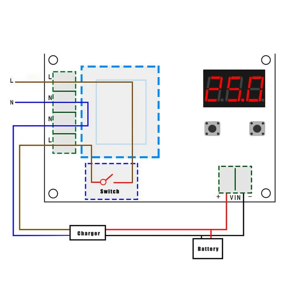 XH M602 Modul nabíjania batérie ovládacieho prvku s vstupným napätím AC 220V a presnosťou riadenia 01V pre výstupný prepínač 86 * 58 * 24 mm