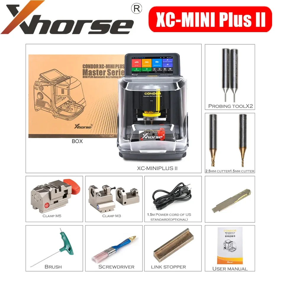 Xhorse Condor XC-Mini Plus II Cutting Machine podporuje vozidlá Motorické kľúče pre domácnosti s svorkami M3 a M5