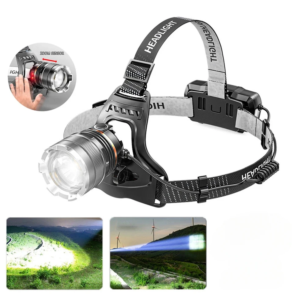 XHP50 LED snímač Senzor svetlomety vodotesné svetlo hlavy Nabíjateľný rybolov pri hľadaní kempingu hlava baterka Zoom Lantern