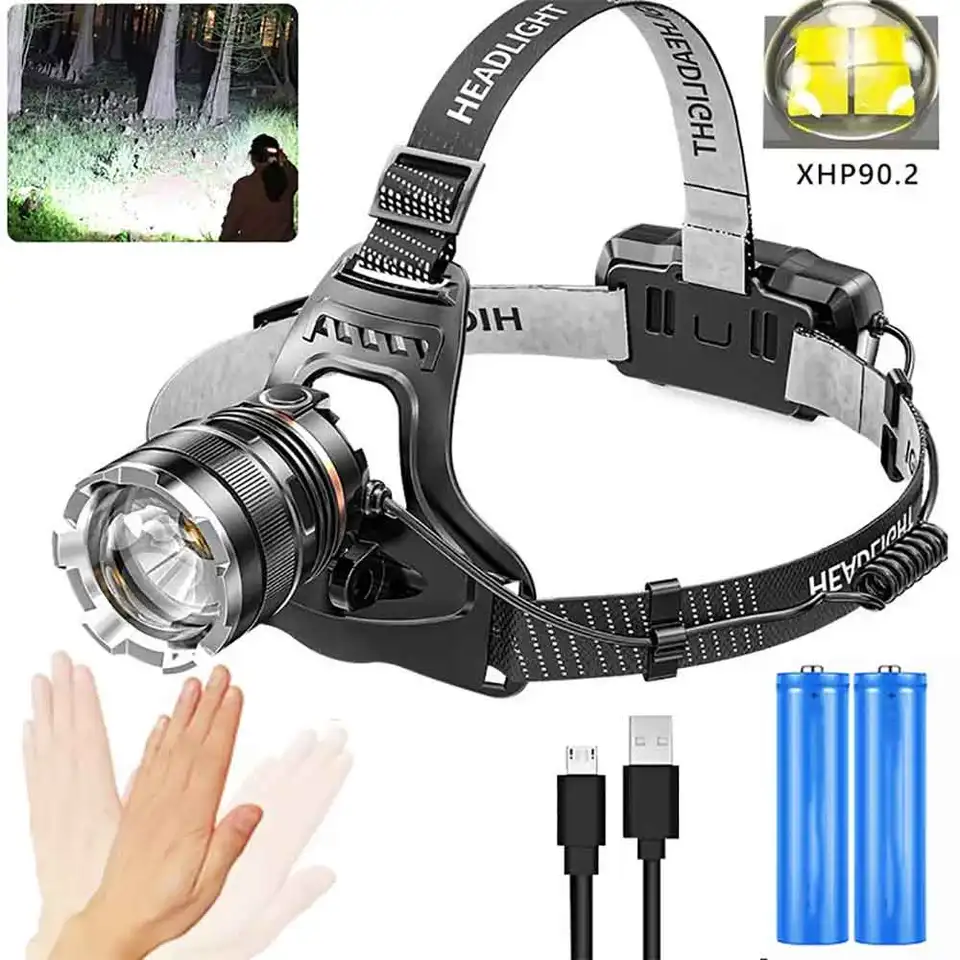 XHP90.2 Super výkonný svetlometový svetlomet s vysokou hlavnou žiarovkou s vysokou hlavou 1 000 metrov 2*18650 Fishing Lantern
