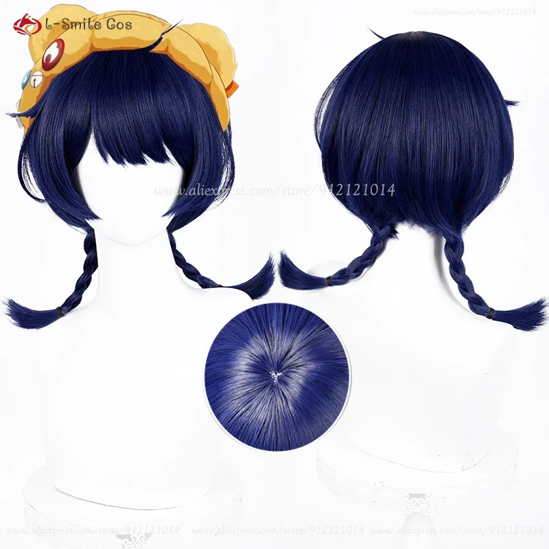 Xiangling cosplay parochňa Xiangling Lantern Rit Nová pokožka 43 cm krátke tmavo modré parochne Anim Cosplay parochňu odolné voči tepelne syntetické vlasy