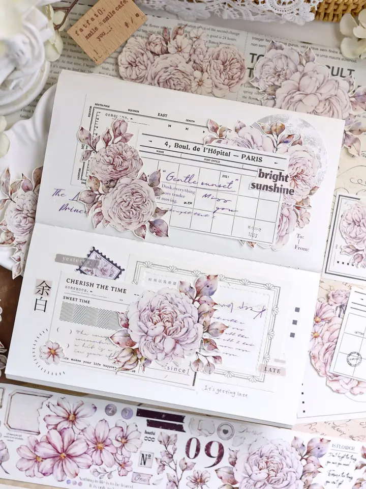Xiao bai jia je kvetinová vintage sezóna Austin Season Flower Washi Pet Diary Plánovač pásky