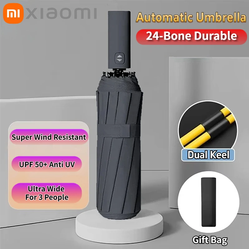 Xiaomi 12 Bones Dáždnik vetru vetru dvojvrstvový dáždnik plne automatický dážď pre mužov pre mužov Luxusný obchodný slnečník Nový