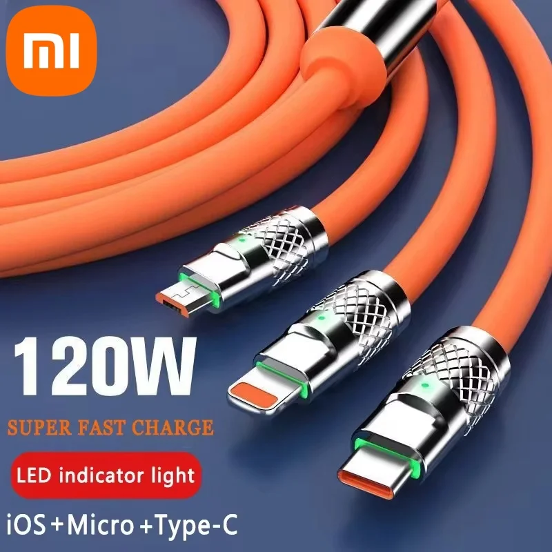 Xiaomi 120W Dátový kábel Rýchle nabíjanie 6a 3 v 1 type C Micro USB pre nabíjací kábel pre iPhone pre digitálny kábel Xiaomi Samsung