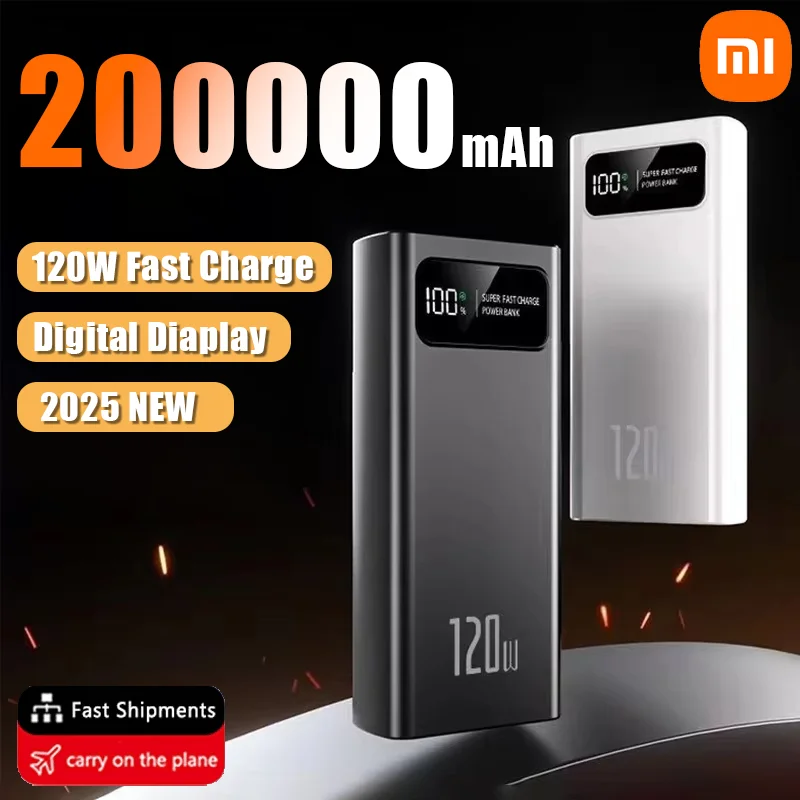 Xiaomi 200000 mAh vysoká kapacita Power Bank 120W Super rýchle nabíjanie batérie Digitálna displejová banka pre iPhone Samsung Huawei