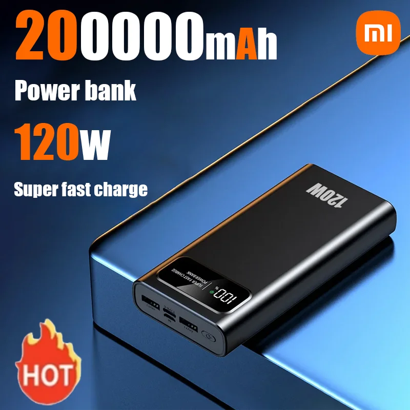 Xiaomi 200000mAh 120W Power Bank Super rýchle nabíjanie batérie Vysoko kapacita digitálneho displeja Power Bank pre iPhone Samsung Xiaomi