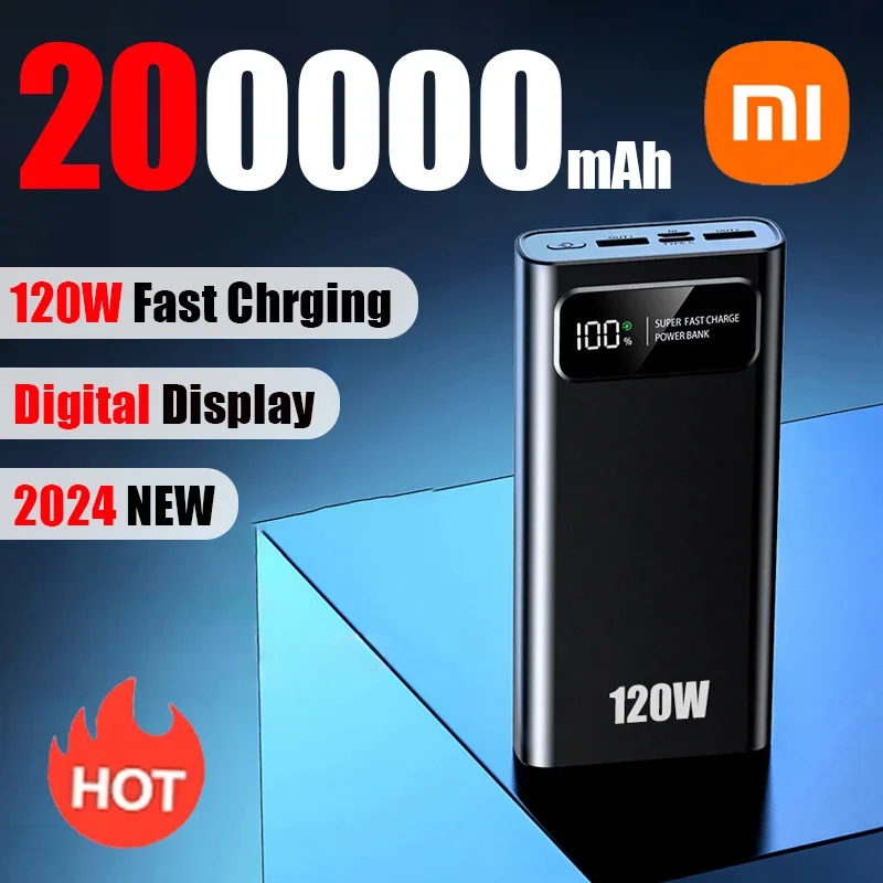 Xiaomi 200000mah 120W Power Bank Super rýchle nabíjanie batérie Vysoko kapacita digitálneho displeja Power Bank pre iPhone Samsung Huawei