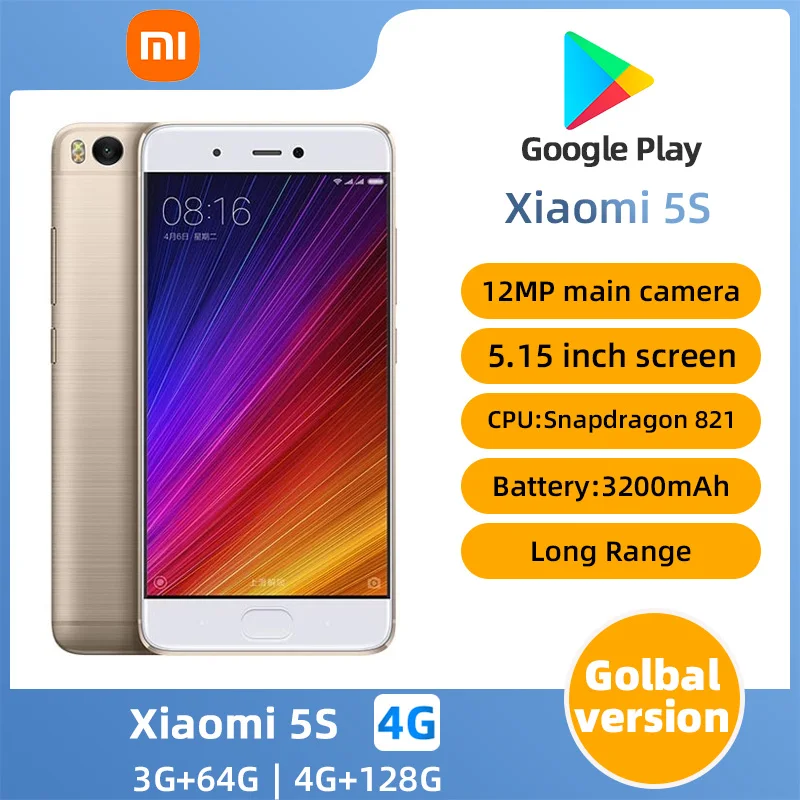 Xiaomi 5S 4G Android 5,15-palcový RAM 3G ROM 64G Qualcomm Snapdragon 821 Použitý telefón