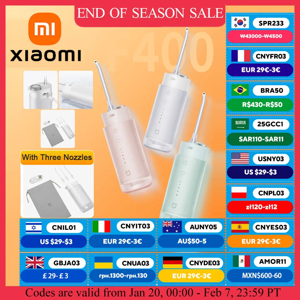 Xiaomi Mijia F400 Orálny zavlažovač, bezdrôtový prenosný 4 režim 200 ml nabíjateľné flossery, vodotesný elektrický vodný vodný prúd IPX7