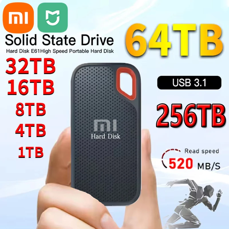 Xiaomi Mijia Pevný disk mobilný disk SSD E61 2TB 8TB 256TB USB 3.1 HD Externé tvrdé pre notebook PS5 Mobilný pevný disk HDD HDD Storage