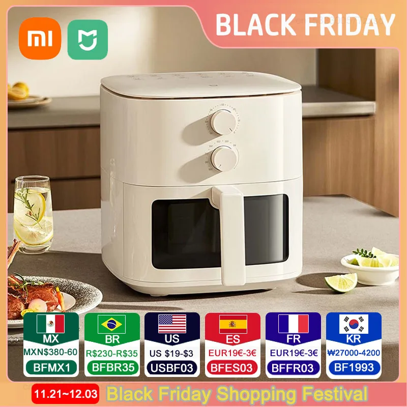 Xiaomi Mijia Smart Air Fryer N1 5L, varenie bez preklopenia, 5L veľká kapacita, priehľadné okno, kurací Fry stroj 220V CN Verzia