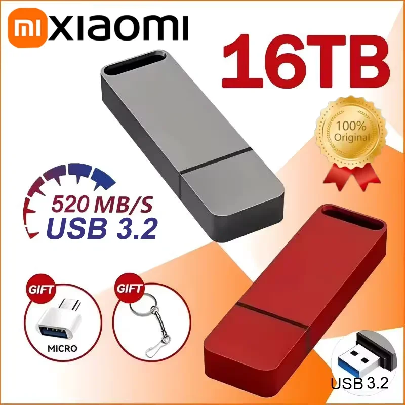 Xiaomi Originálna jednotka pera 16TB USB 3.2 Flash Drive vysokorýchlostná jednotka pera typu C kovová USB Pamäť USB pre počítačové úložné zariadenia2025