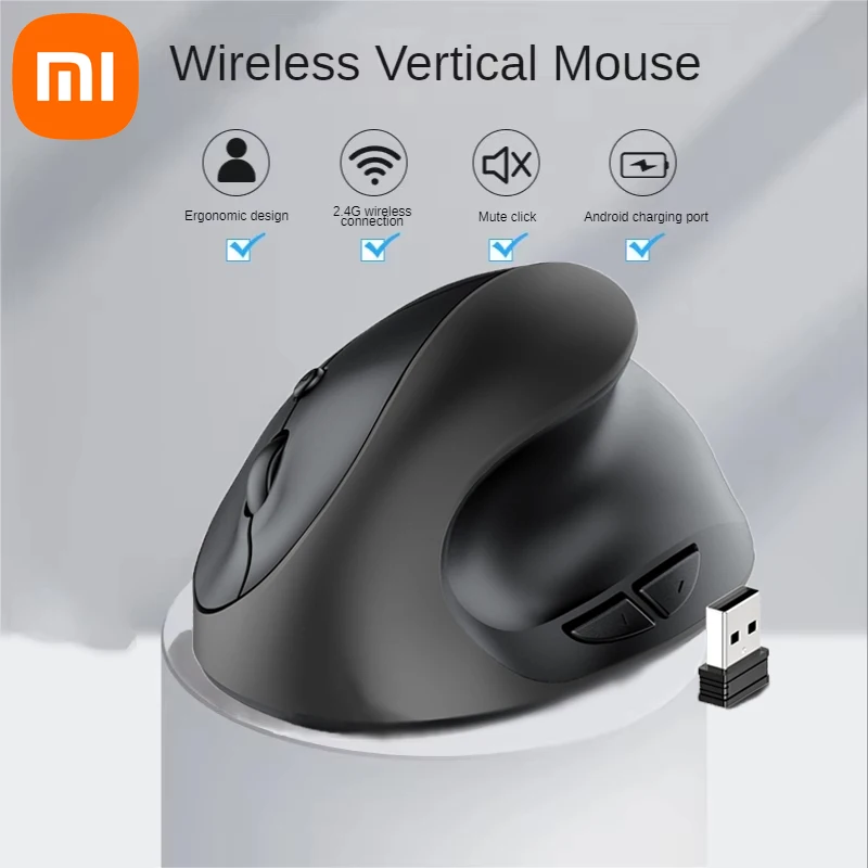 Xiaomi vertikálna myš Vertikálne priľnavosť tiché bezdrôtové ergonomické herné myši dobíja sa nabíjateľné 1600Adjustable DPI pre počítačový PC Gamer