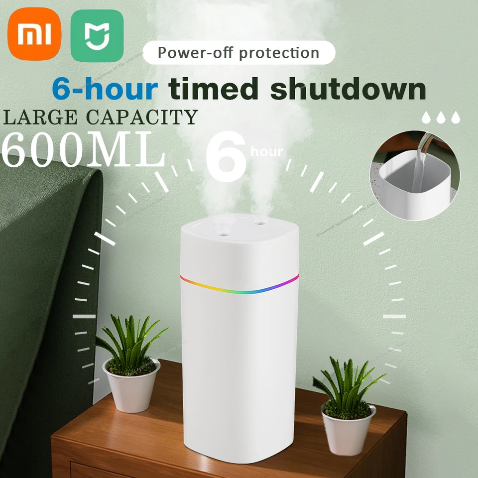Xiaomi vzduchový zvlhčovač s dvojitým výtokom Vysoko kapacita éterického oleja difúzor Cool Mist Maker Tiché nočné svetlo pre domácu kanceláriu automobilu
