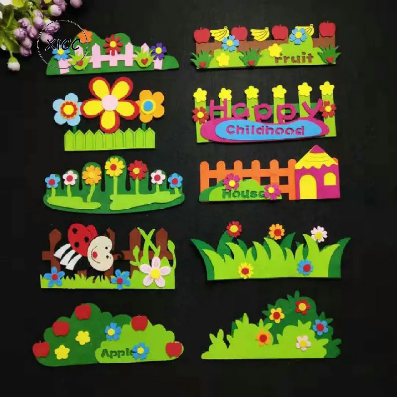 XICC netkané plstené DIY plot Tree Clossroom Decotion Decotion Materská škola škola Blackboard Environmental Friendly Friendly Flower Grass DIY