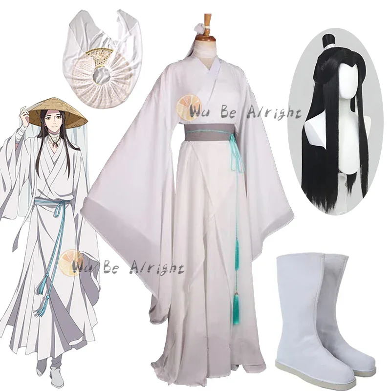 Xie lian Anime Cosplay kostým Tian Guan Ci fu Cosplay xielian parochne bambusové klobúky topánky rekvizity biele han fu pre ženy halloween