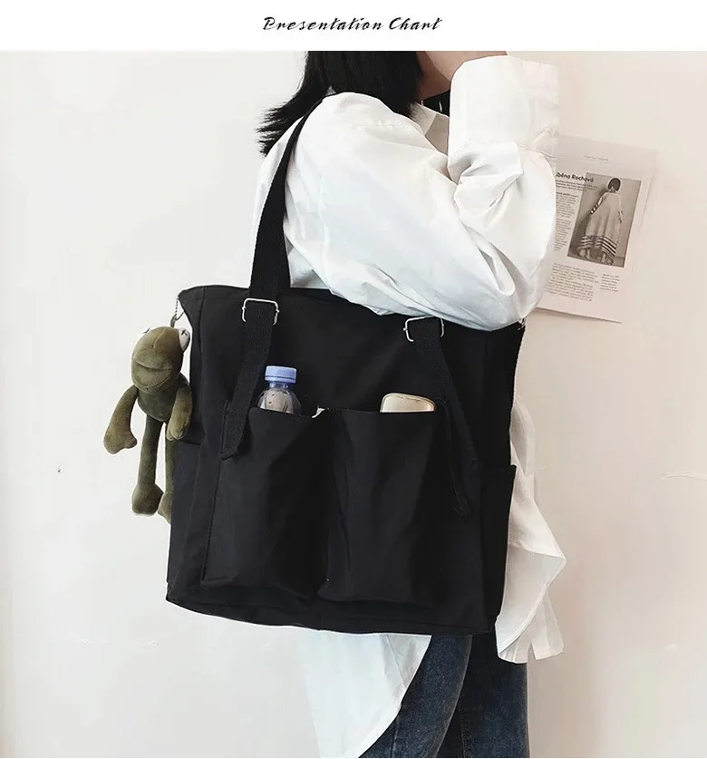 Xierya Dámske veľkú kapacitu Crossbody Bag A4 Jednoduché módne kabelky zipsov vrecká na ramene vodotesné tašky Študent Satchel