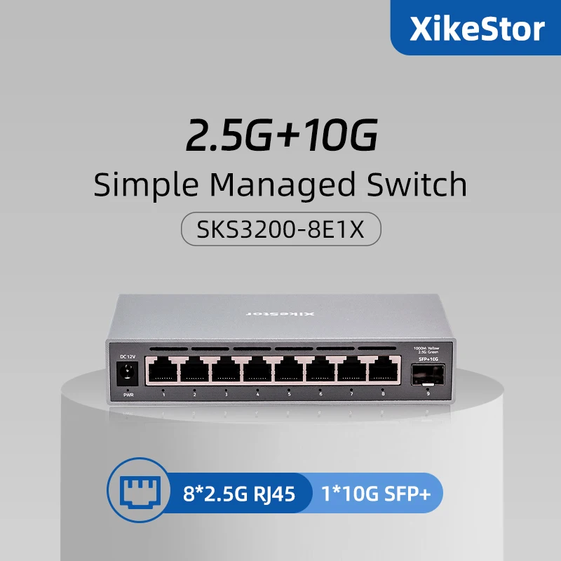Xikestor 9 Porty jednoduchý spravovaný prepínač 8-port 2.5g RJ45 1-port 10g SFP+Ethernet Switch+Podpora divízie VLAN/LACP