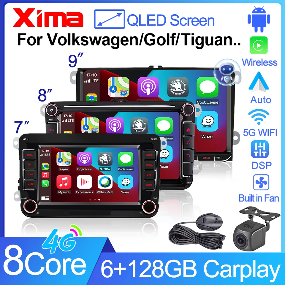 Xima Android CarPlay Autoradio pre VW Volkswagen Passat B6 B7 CC Golf 5 6 Polo Jetta SkoDa Car Radio Multimedia Stereo GPS RDS