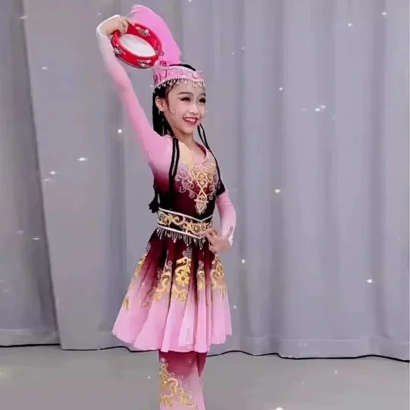 Xinjiang Dance Performance šaty nových detských etnických oblečení Uygur